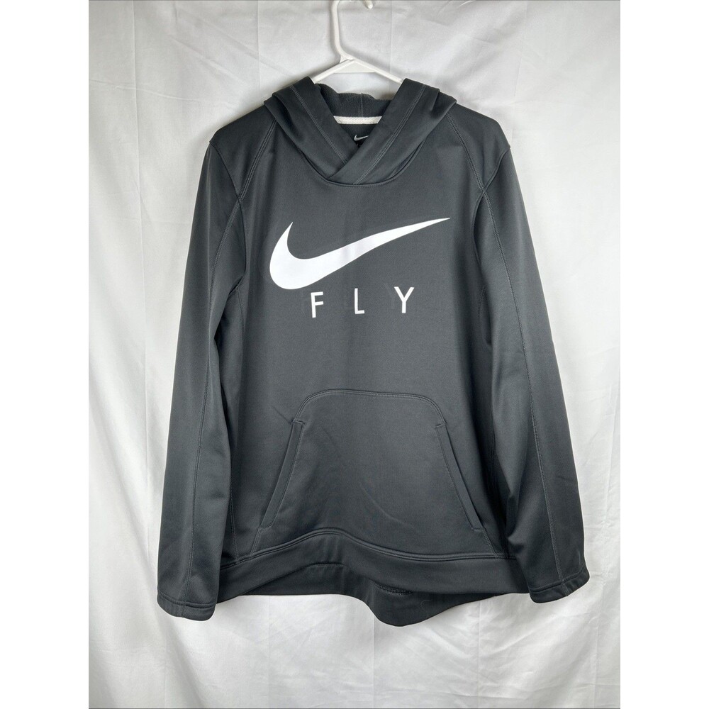 Nike Fly Dri-Fit Pullover Hoodie Mens Large Charcoal Gray Sweatshirt Swoosh Logo